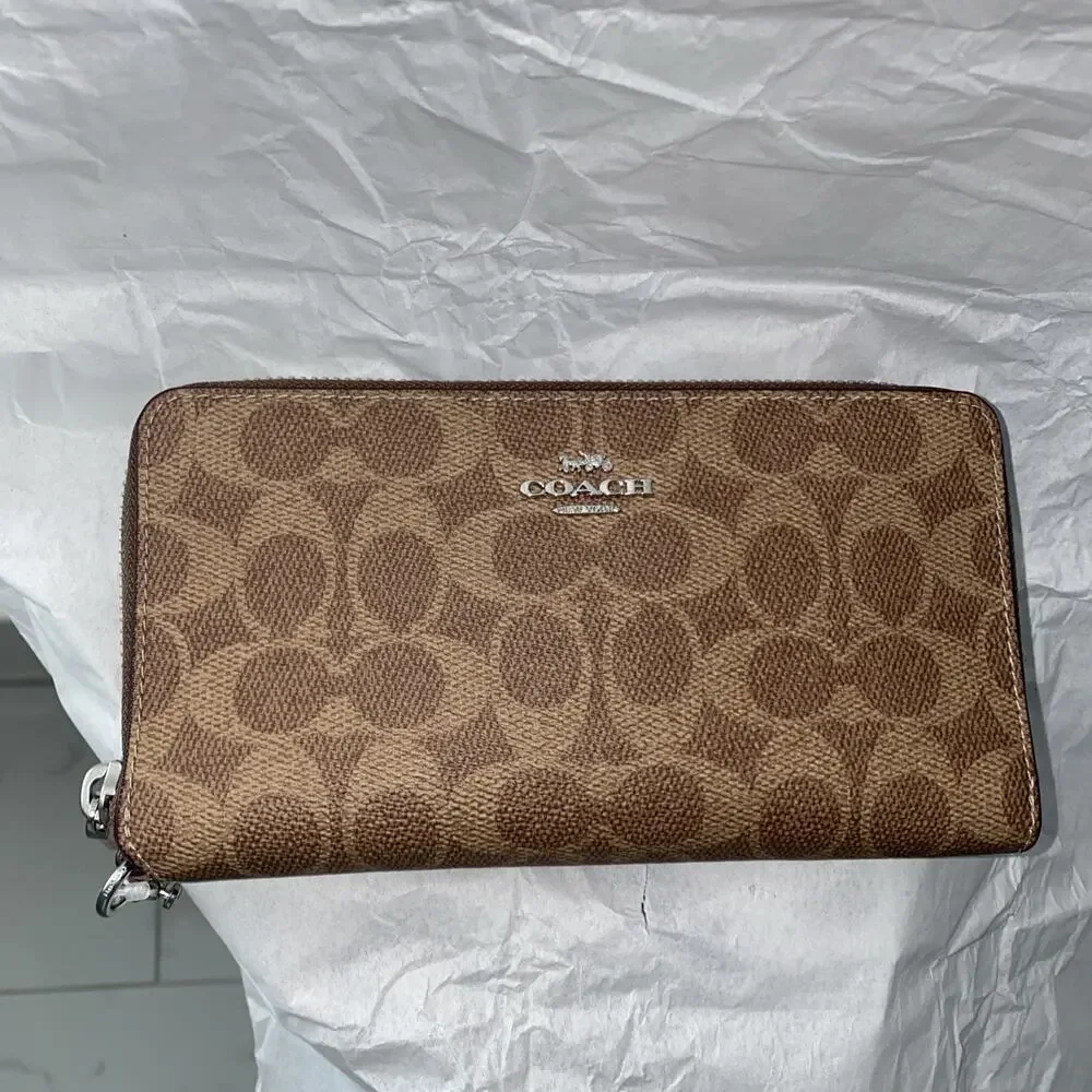 Coach Long Zip Around Wallet With Detachable Card Case In Signature Canvas